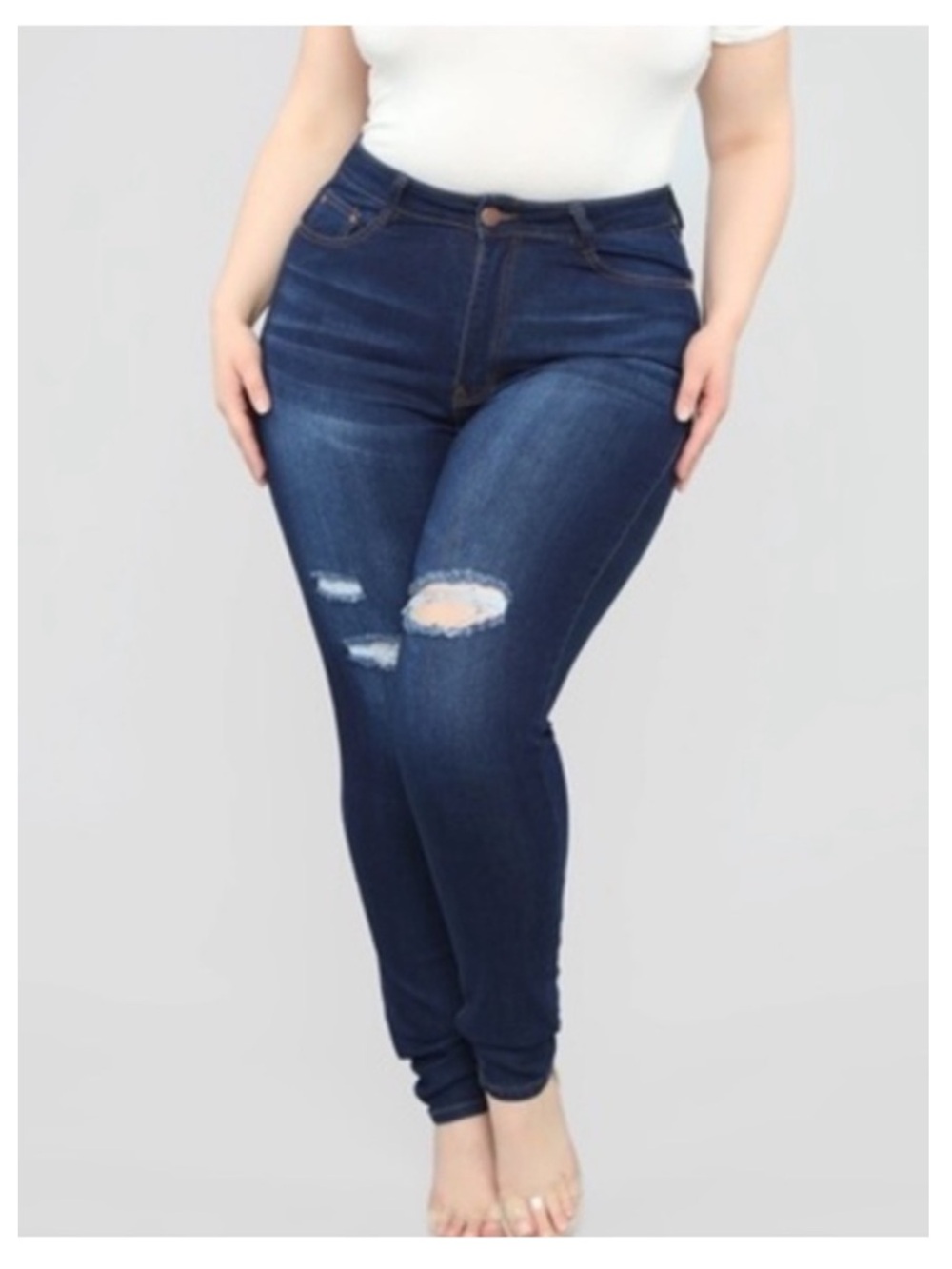 NWT FASHION NOVA Plus Distressed Stretchy Skinny Jeans in Dark Wash 2X